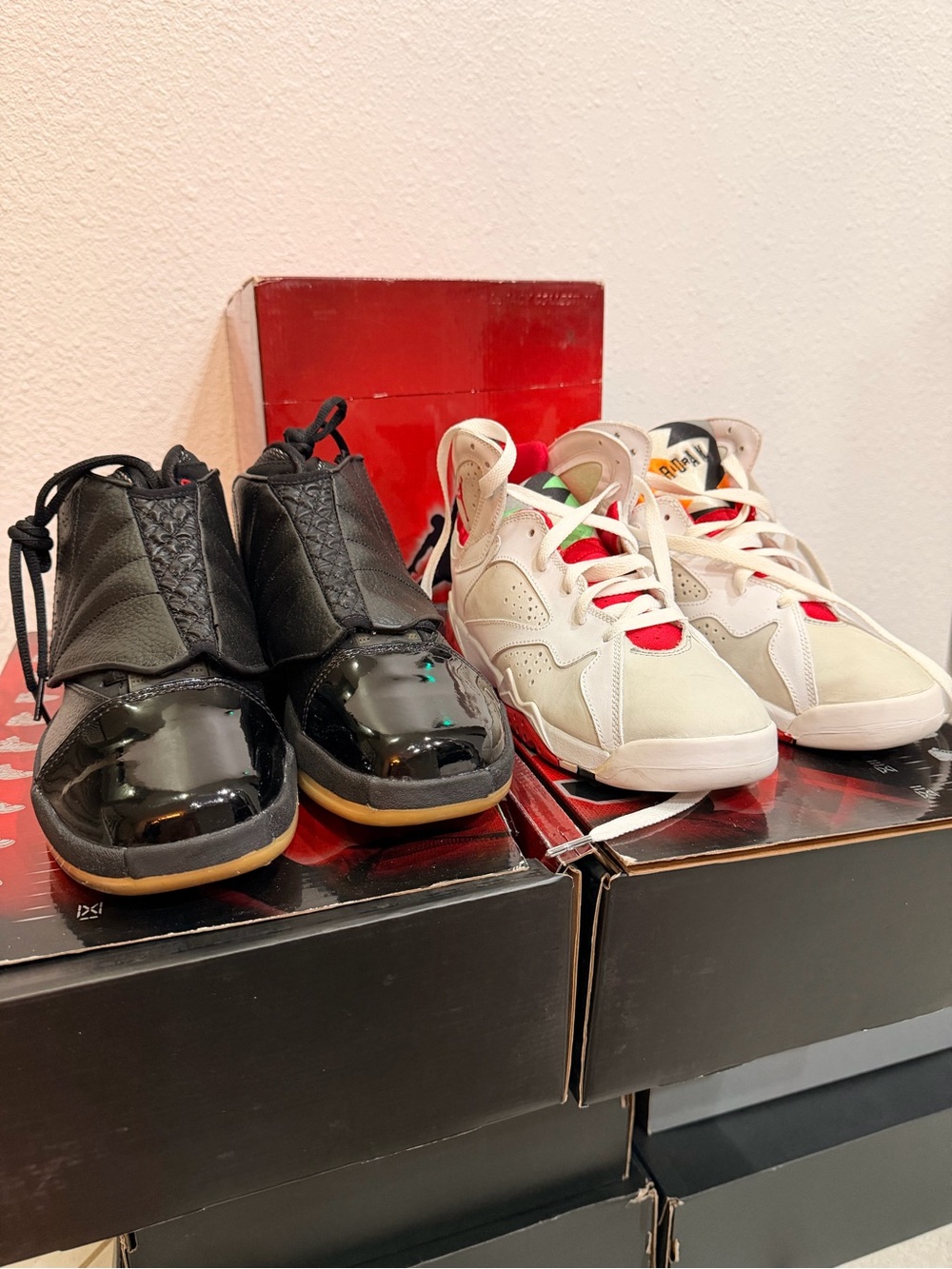 Pair of Kids Basketball Sneakers - Black & White/Red